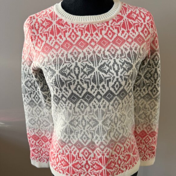 Talbots Sweaters - Talbots Petite Small Pink & Gray Fair Isle Crew Neck Pullover Sweater